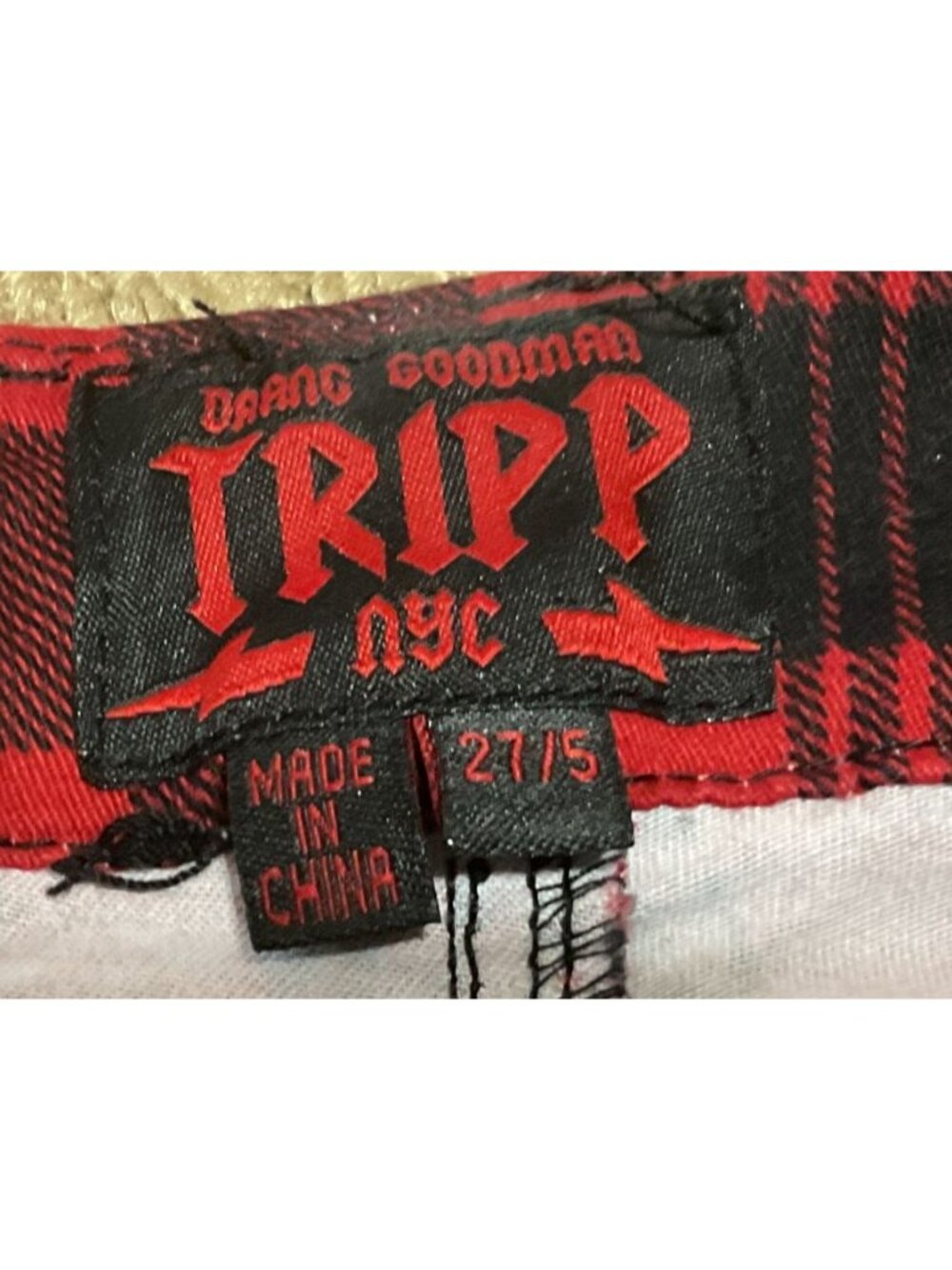 Tripp NYC Red Black Plaid Skinny Pants Sz 5 Cotton Blend Straight Leg Punk Style - Picture 6 of 7